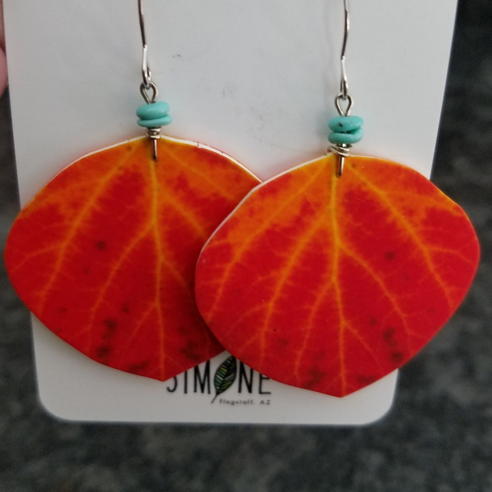 Margot Simone Handcrafted Vibrant Red and Orange Leaf Earrings